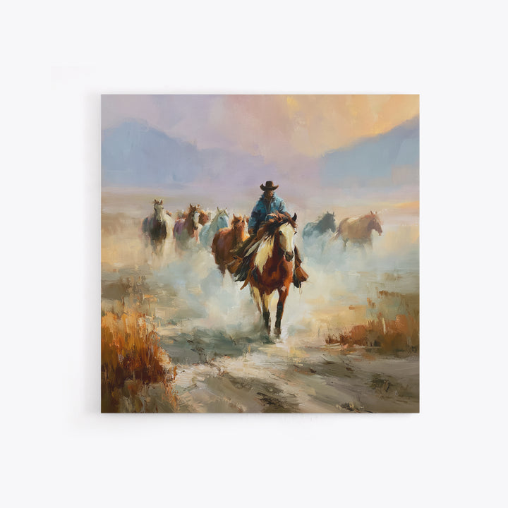 Wild Mustang Herd Crossing Desert Plains Canvas Print, Equestrian Art, Printable Art, Living Room Decor, Equestrian, EQU-1x1-56