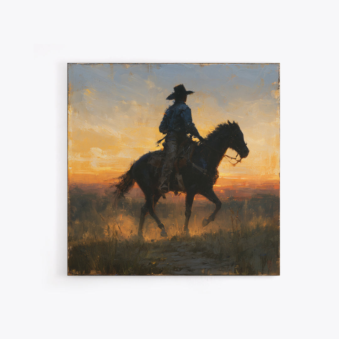 Equestrian Rider Silhouette at Sunrise Canvas Print, Equestrian Art, Modern Decor, Living Room Decor, Fine Art, Equestrian, EQU-1x1-75