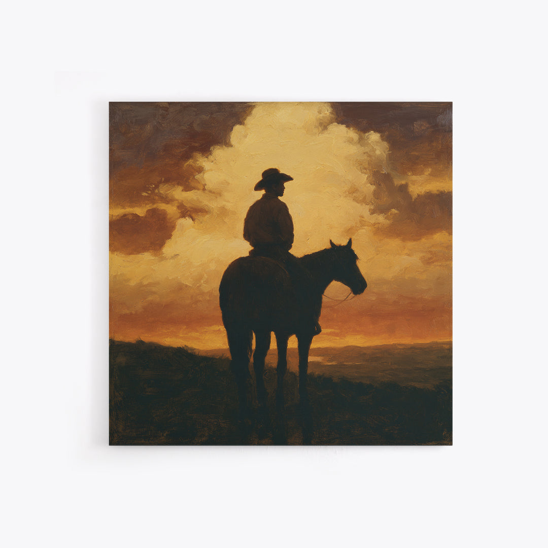 Equestrian Rider Silhouette at Sunrise Canvas Print, Equestrian Art, Wall Art, Living Room Decor, Fine Art, Equestrian, EQU-1x1-99