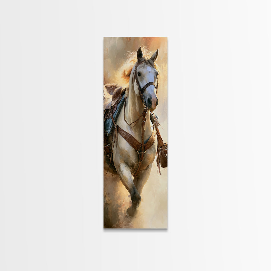 Dressage Horse in Refined Classical Pose Canvas Print, Equestrian Art, Green Wall Art, Living Room Decor, Fine Art, Equestrian, EQU-1x3-22