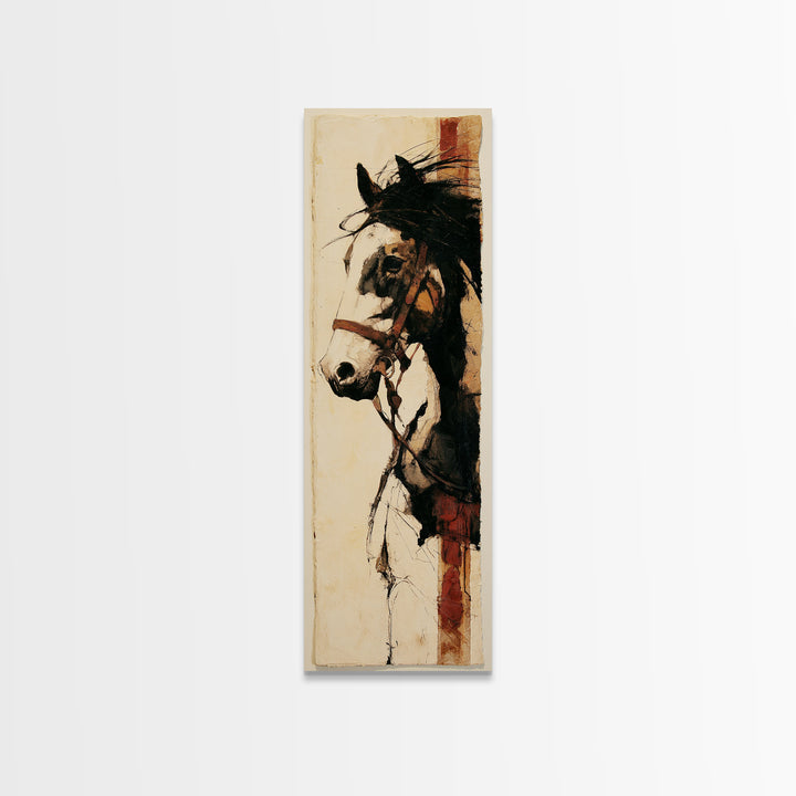 Minimal Horse Contour Drawing on Cream Paper Canvas Print, Equestrian Art, Oil Painting, Living Room Decor, Equestrian, EQU-1x3-73