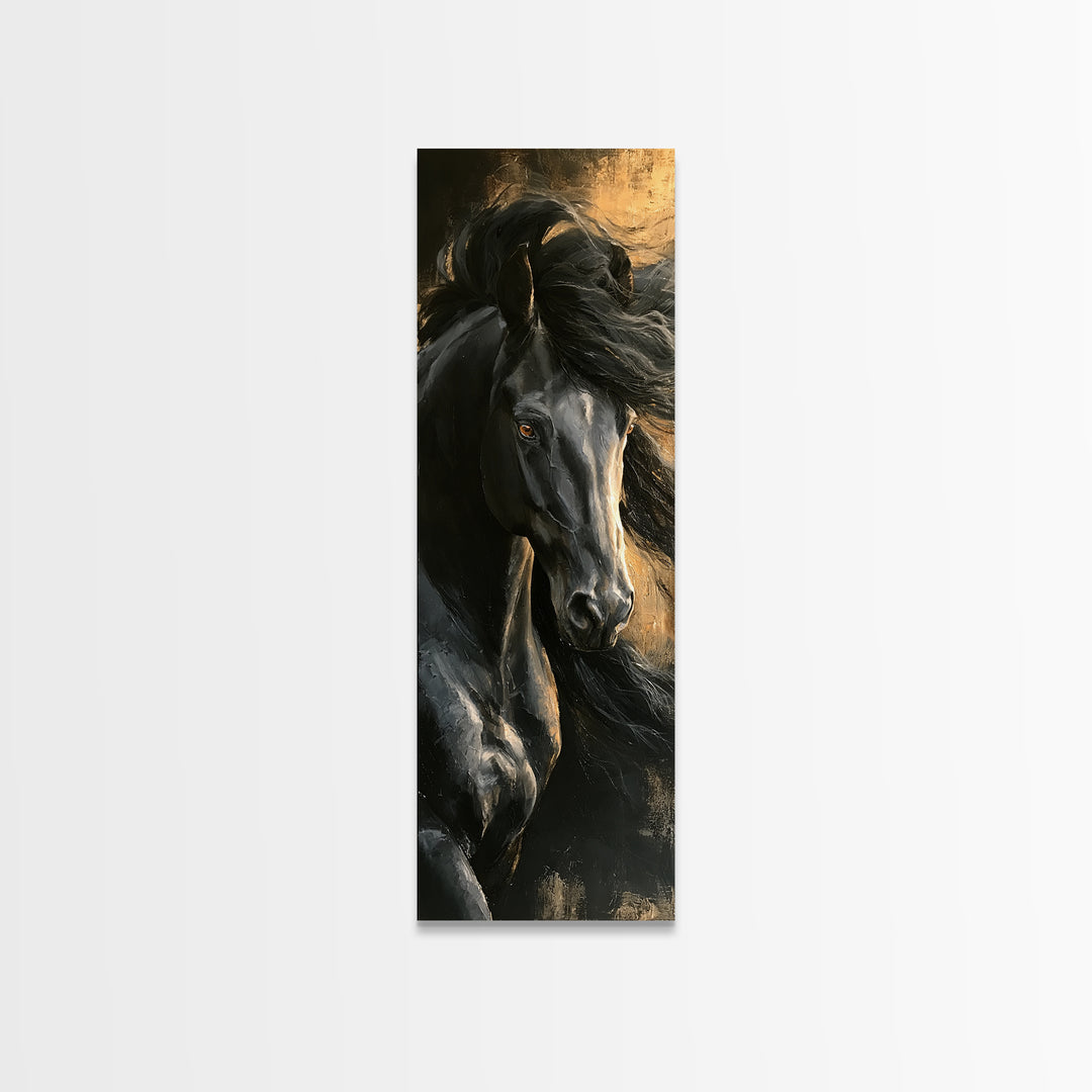 Black Horse Portrait on Deep Charcoal Background Canvas Print, Equestrian Art, Luxury Decor, Living Room Decor, Equestrian, EQU-1x3-86