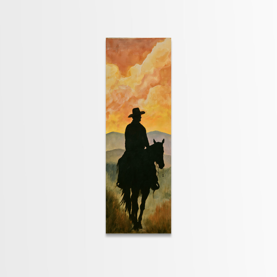 Equestrian Rider Silhouette at Sunrise Canvas Print, Equestrian Art, French Country Decor, Living Room Decor, Equestrian, EQU-1x3-87