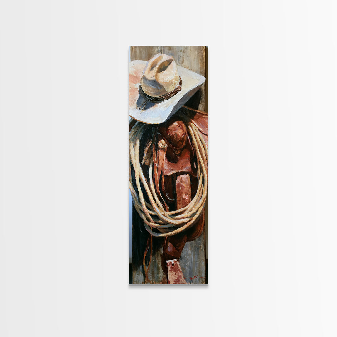 Cowgirl Hat and Reins Still Life Canvas Print, Equestrian Art, Gallery Wall, Living Room Decor, Fine Art, Equestrian, EQU-1x3-95