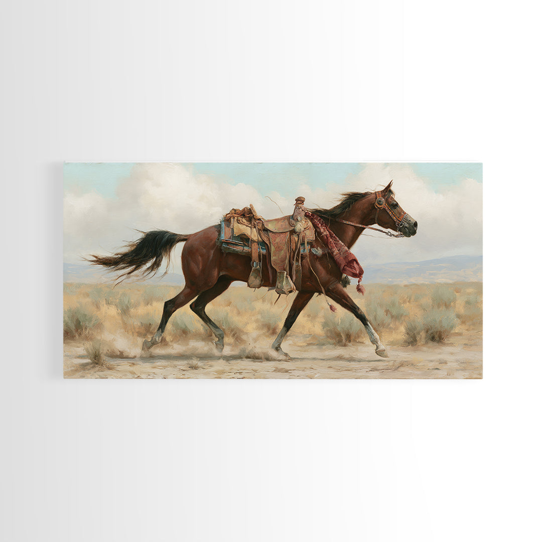 Arabian Horse with Ornate Tack and Silk Framed Canvas Print, Equestrian Art, Contemporary Art, Living Room Decor, Equestrian, EQU-2x1-83