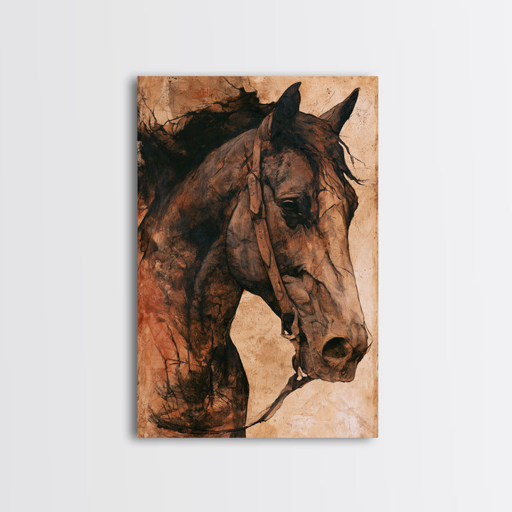 Horse Head Rendered Canvas Print, Equestrian Art, Art Print, Living Room Decor, Abstract Art, Equestrian, Large Wall Art, EQU-2x3-14
