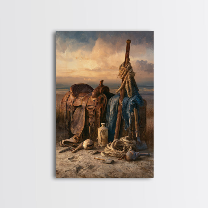 Stable Tools Arranged Like Old Master Still Canvas Print, Equestrian Art, Statement Artwork, Living Room Decor, Equestrian, EQU-2x3-31