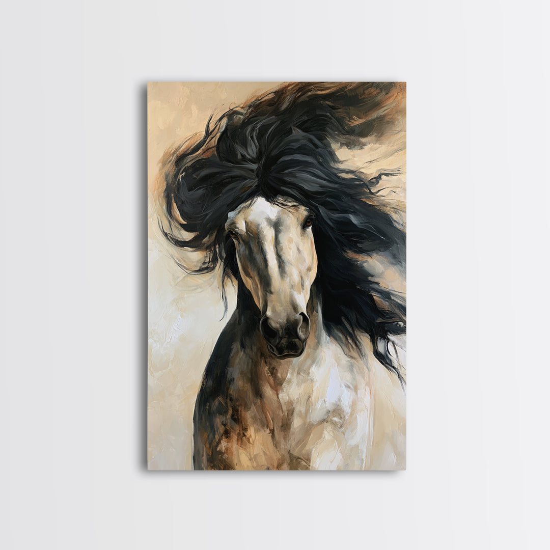 Horse Mane Flowing Like Abstract Waves Framed Canvas Print, Equestrian Art, Room Decor, Living Room Decor, Fine Art, Equestrian, EQU-2x3-51