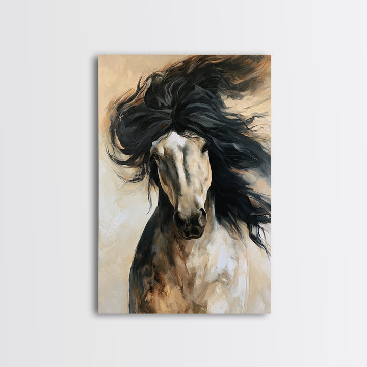 Horse Mane Flowing Like Abstract Waves Framed Canvas Print, Equestrian Art, Room Decor, Living Room Decor, Fine Art, Equestrian, EQU-2x3-51
