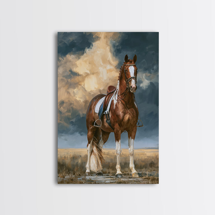 Dressage Horse in Refined Classical Pose Framed Canvas Print, Equestrian Art, Large Wall Art, Living Room Decor, Equestrian, EQU-2x3-90
