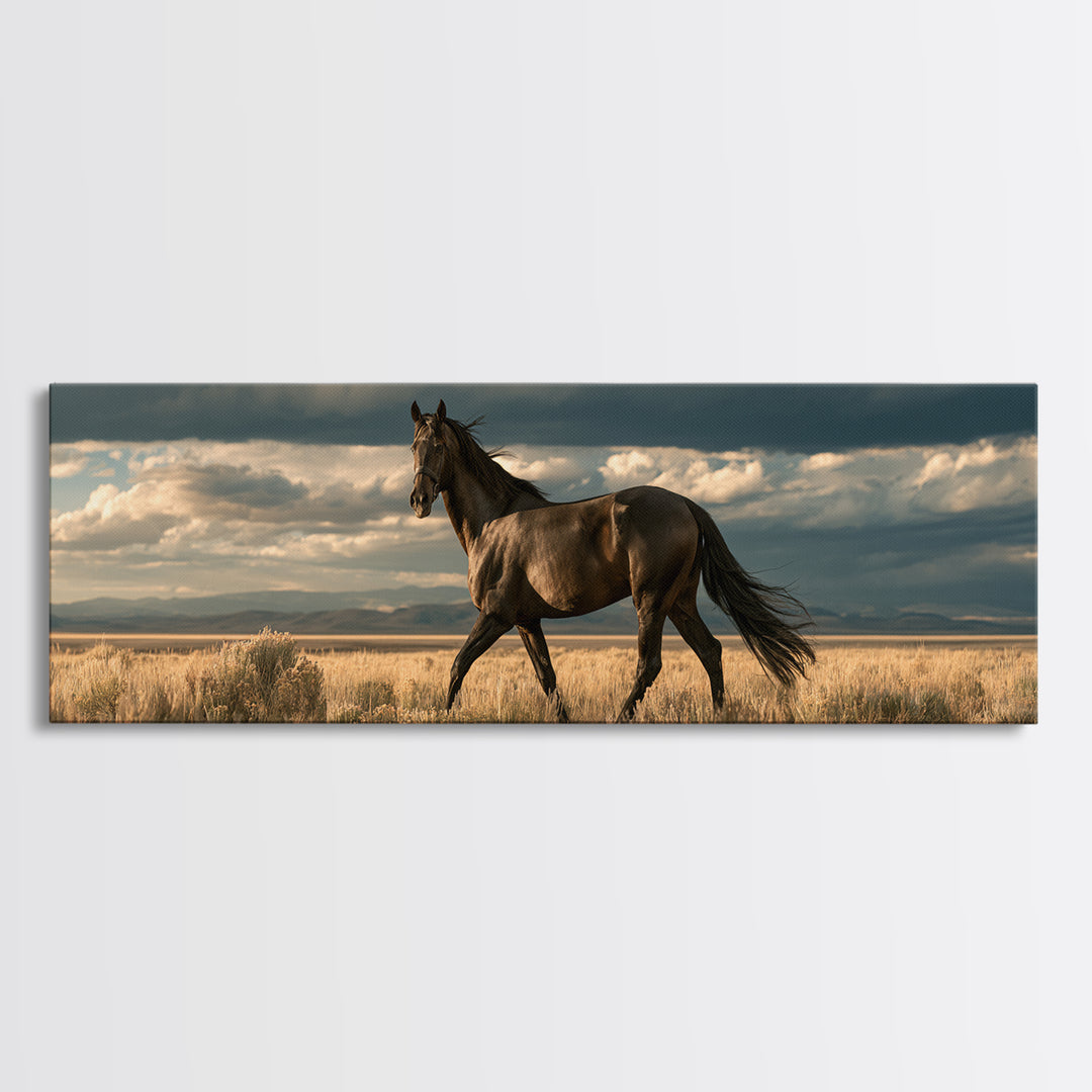 Dressage Horse in Refined Classical Pose Framed Canvas Print, Equestrian Art, Oil Painting, Living Room Decor, Equestrian, EQU-3x1-2
