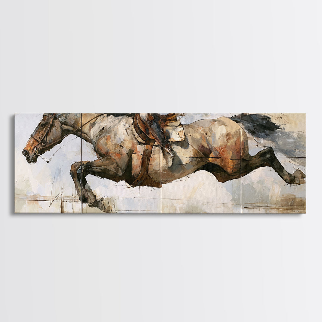 Show Jumping Horse Mid Leap Framed Canvas Print, Equestrian Art, Boho Decor, Living Room Decor, Fine Art, Equestrian, EQU-3x1-23