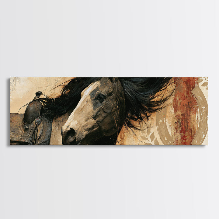 Equestrian Crest with Laurel and Horseshoe Canvas Print, Equestrian Art, Canvas Wall Art, Living Room Decor, Equestrian, EQU-3x1-38