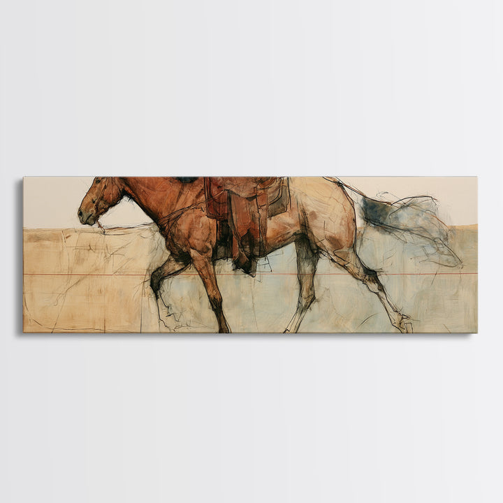 Minimal Horse Contour Drawing on Cream Paper Canvas Print, Equestrian Art, Digital Print, Living Room Decor, Equestrian, EQU-3x1-5