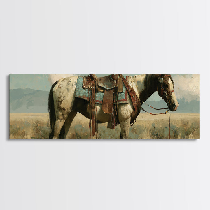 Arabian Horse with Ornate Tack and Silk Framed Canvas Print, Equestrian Art, Contemporary Art, Living Room Decor, Equestrian, EQU-3x1-55