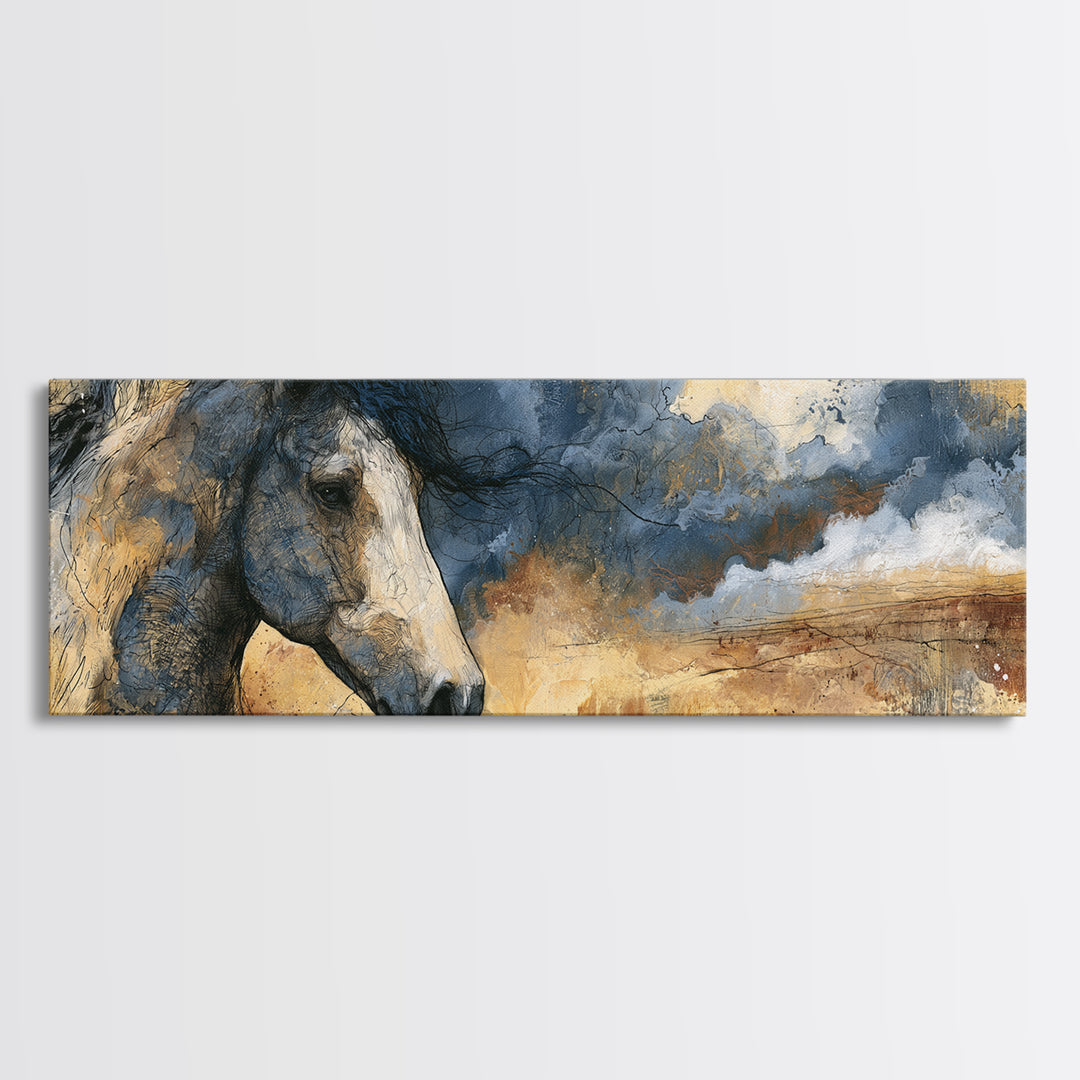 Horse Head Rendered Canvas Print, Equestrian Art, Western Decor, Living Room Decor, Abstract Art, Equestrian, EQU-3x1-94