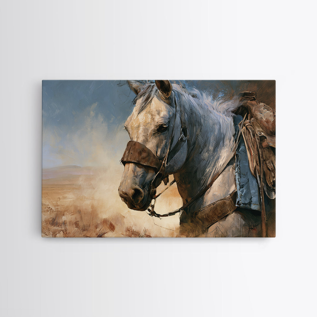 Horse Head Rendered Framed Canvas Print, Equestrian Art, Farmhouse Decor, Living Room Decor, Equestrian, French Country Decor, EQU-3x2-10
