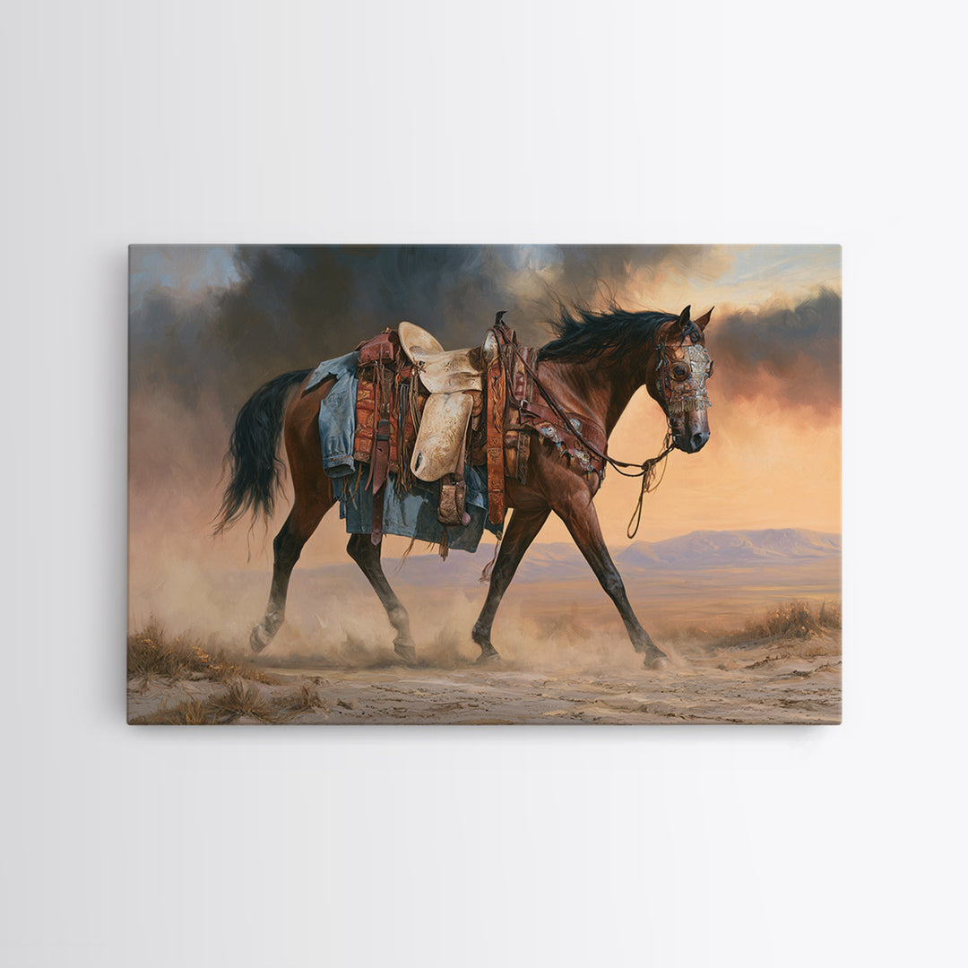 Arabian Horse with Ornate Tack and Silk Framed Canvas Print, Equestrian Art, Western Wall Art, Living Room Decor, Equestrian, EQU-3x2-19