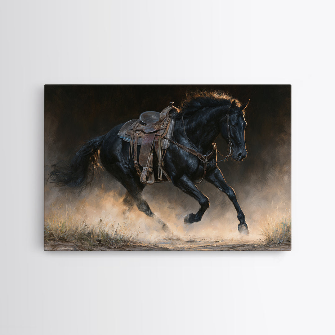Black Horse Portrait on Deep Charcoal Background Canvas Print, Equestrian Art, Modern Wall Art, Living Room Decor, Equestrian, EQU-3x2-54