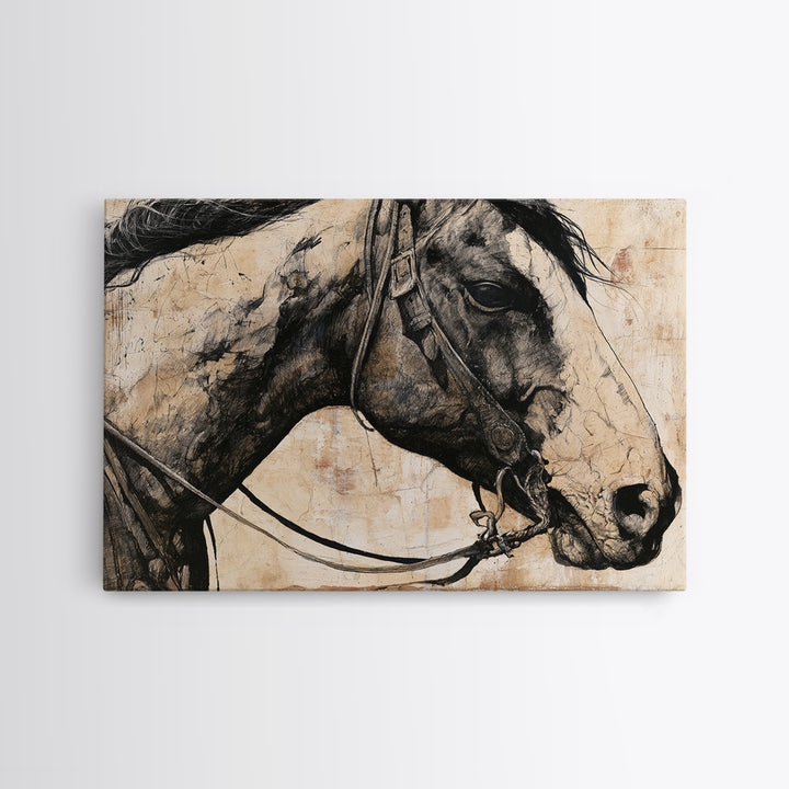 Horse Head Rendered Canvas Print, Equestrian Art, Western Decor, Living Room Decor, Abstract Art, Equestrian, EQU-3x2-58