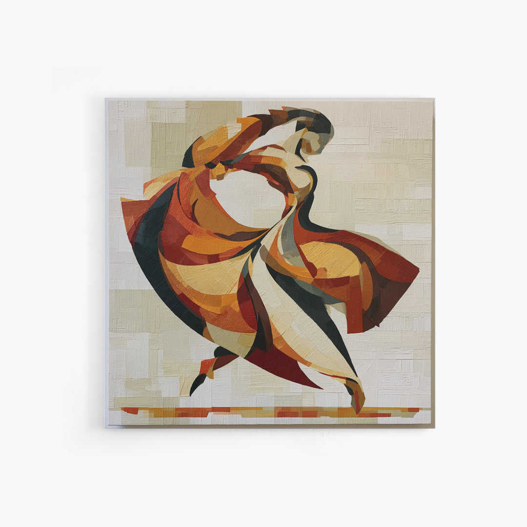 Dancer Figure Fractured into Vibrant Movement Canvas Print, Expressionist Art, Colorful Wall Art, Living Room Decor, Expression, EXP-1x1-100