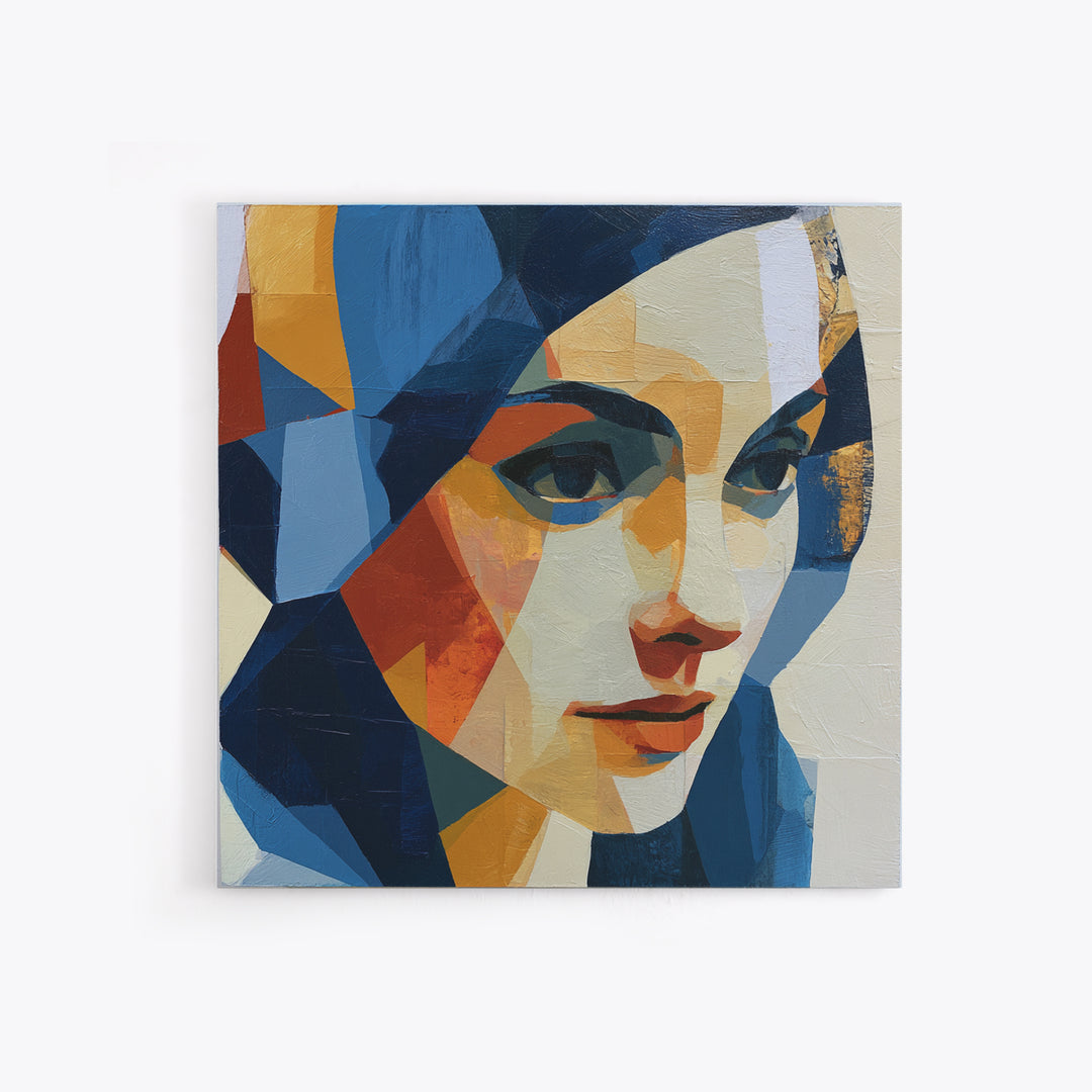Woman in Blue with Dramatic Expressive Eyes Framed Canvas Print, Expressionist Art, Living Room Decor, Fine Art, Expression, EXP-1x1-16