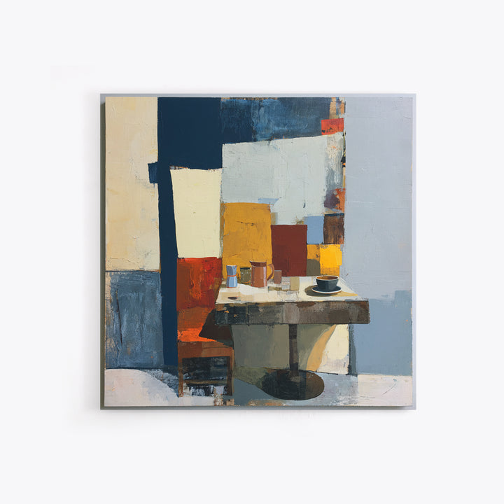 Lonely Caf Table Framed Canvas Print, Expressionist Art, Textured Painting, Living Room Decor, Fine Art, Expression, EXP-1x1-29