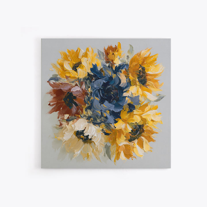 Sunflowers Twisting in Intense Painted Energy Canvas Print, Expressionist Art, Gallery Decor, Living Room Decor, Expression, EXP-1x1-32
