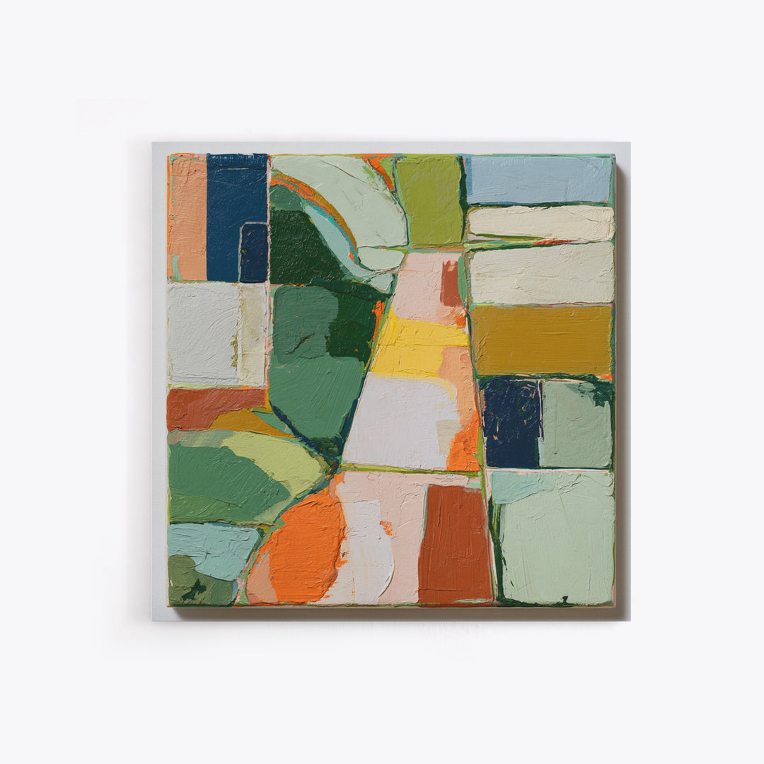 Garden Path with Thick Green and Orange Framed Canvas Print, Expressionist Art, Gallery Decor, Living Room Decor, Expression, EXP-1x1-38