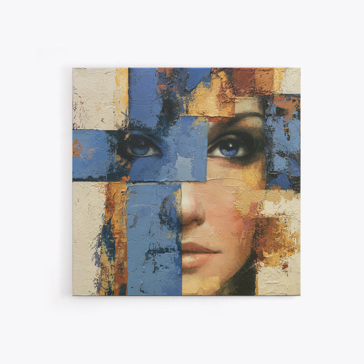 Woman in Blue with Dramatic Expressive Eyes Canvas Print, Expressionist Art, Room Decor, Living Room Decor, Expression, EXP-1x1-40