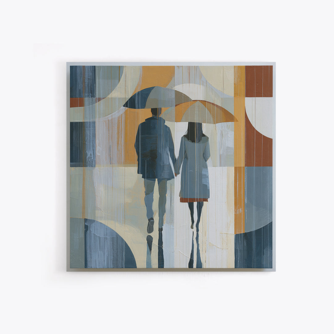 Couple Walking Through Rain Framed Canvas Print, Expressionist Art, Abstract Wall Art, Living Room Decor, Fine Art, Expression, EXP-1x1-47
