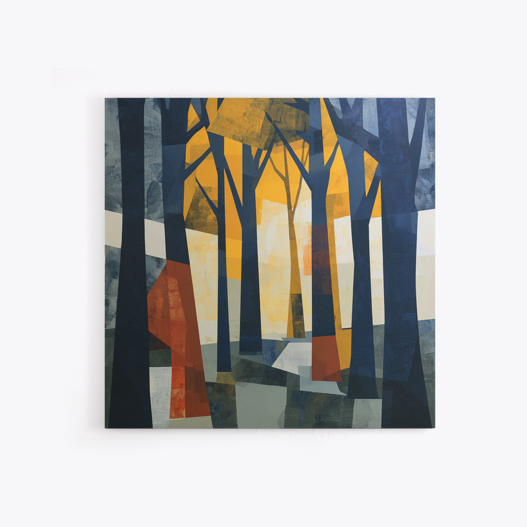 Dark Forest with Angular Trees and Yellow Canvas Print, Expressionist Art, Gallery Wall Art, Living Room Decor, Expression, EXP-1x1-54