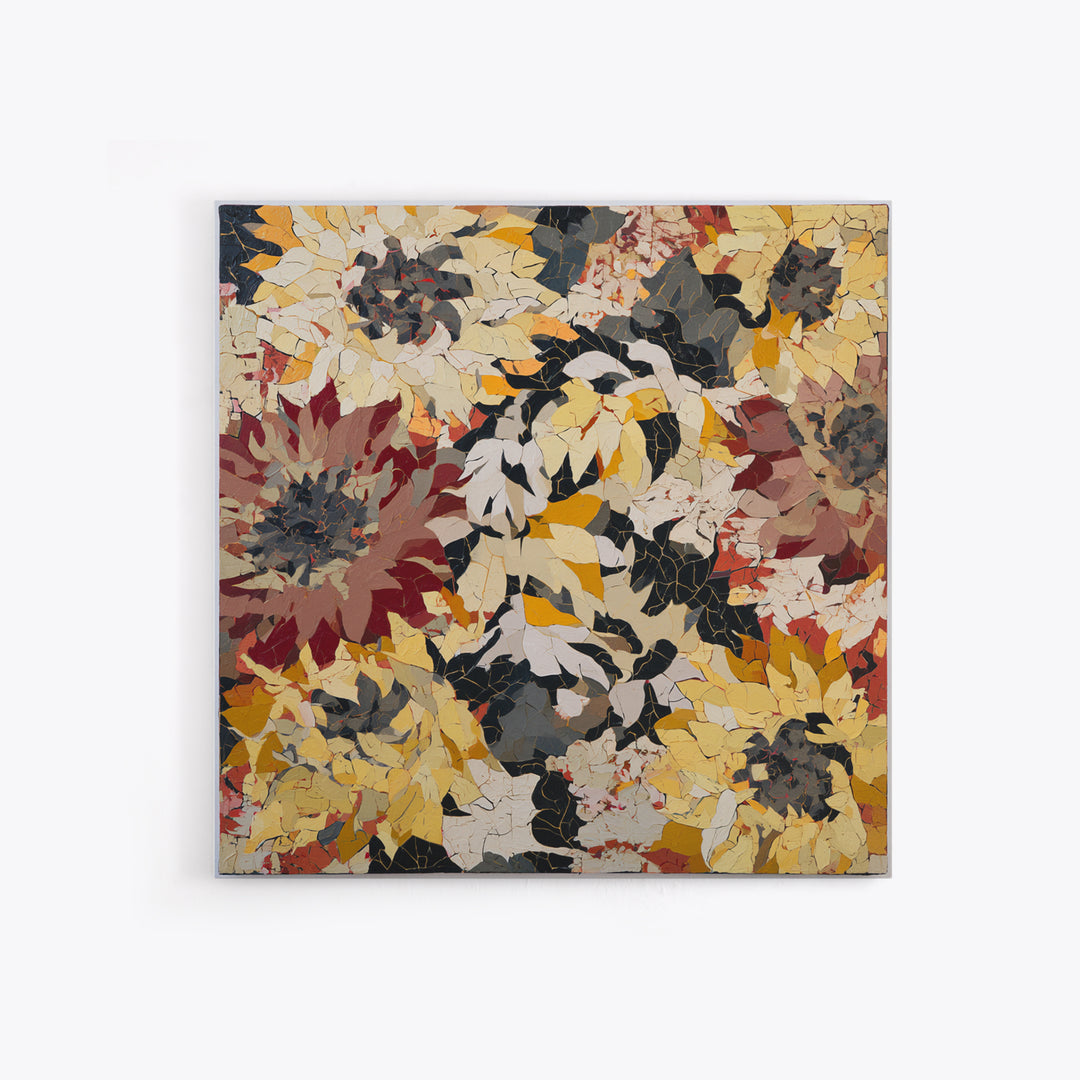 Sunflowers Twisting in Intense Painted Energy Canvas Print, Expressionist Art, Large Wall Art, Living Room Decor, Expression, EXP-1x1-56