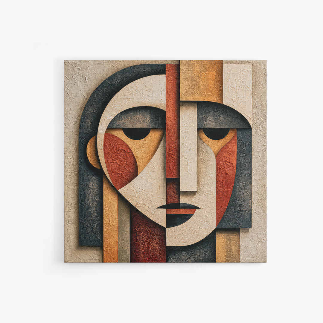 Abstract Face Split by Contrasting Emotions Canvas Print, Expressionist Art, Gallery Decor, Living Room Decor, Expression, EXP-1x1-59
