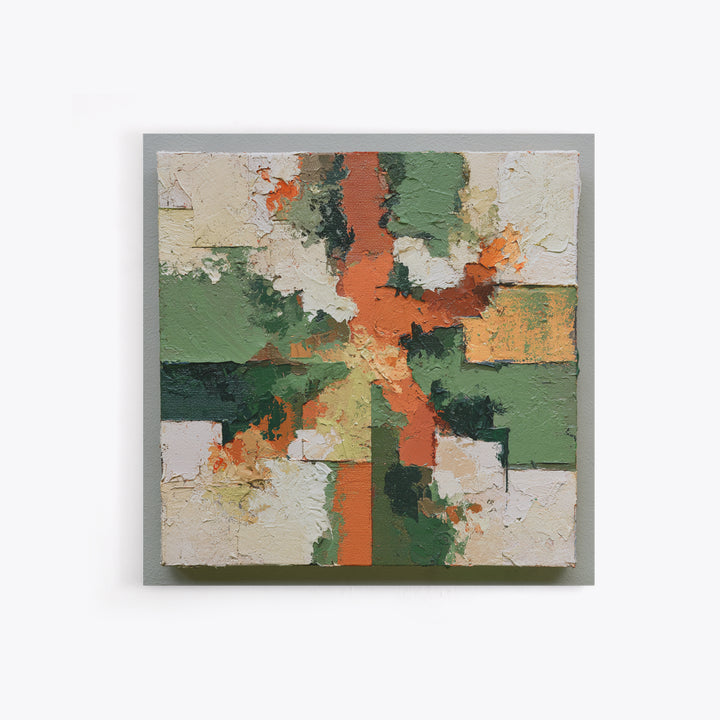 Garden Path with Thick Green and Orange Framed Canvas Print, Expressionist Art, Gallery Decor, Living Room Decor, Expression, EXP-1x1-62