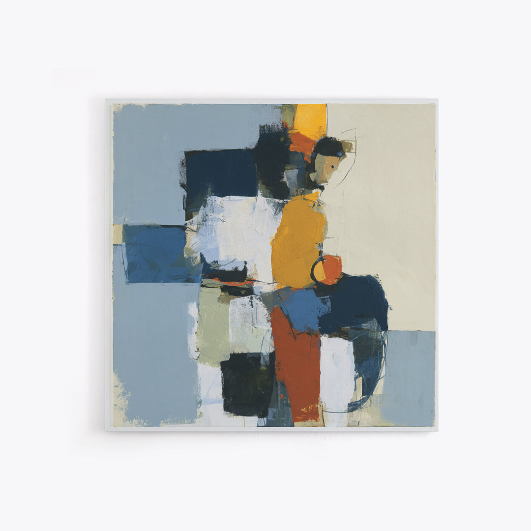 Seated Figure with Raw Gestural Outlines Framed Canvas Print, Expressionist Art, Abstract Art, Living Room Decor, Expression, EXP-1x1-7
