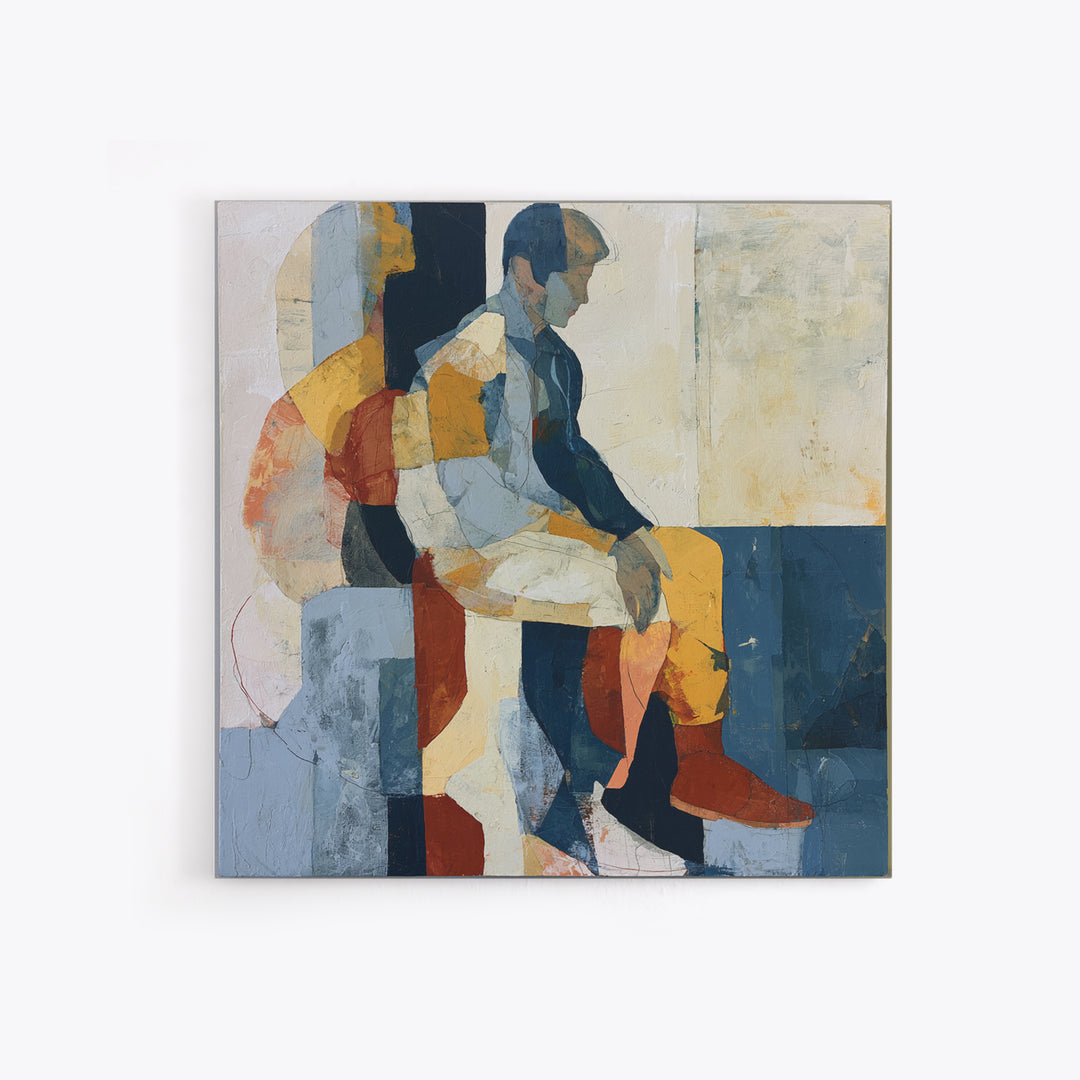 Seated Figure with Raw Gestural Outlines Framed Canvas Print, Expressionist Art, Boho Decor, Living Room Decor, Expression, EXP-1x1-79