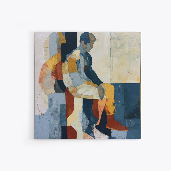 Seated Figure with Raw Gestural Outlines Framed Canvas Print, Expressionist Art, Boho Decor, Living Room Decor, Expression, EXP-1x1-79