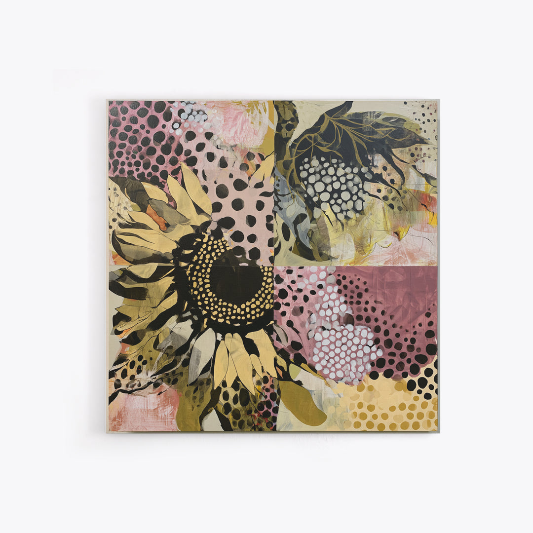 Sunflowers Twisting in Intense Painted Energy Canvas Print, Expressionist Art, Living Room Decor, Expression, EXP-1x1-8