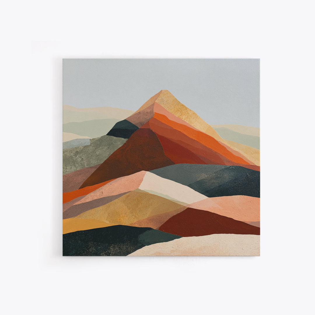 Mountain Landscape in Vibrating Color Bands Framed Canvas Print, Expressionist Art, Wall Art, Living Room Decor, Expression, EXP-1x1-93