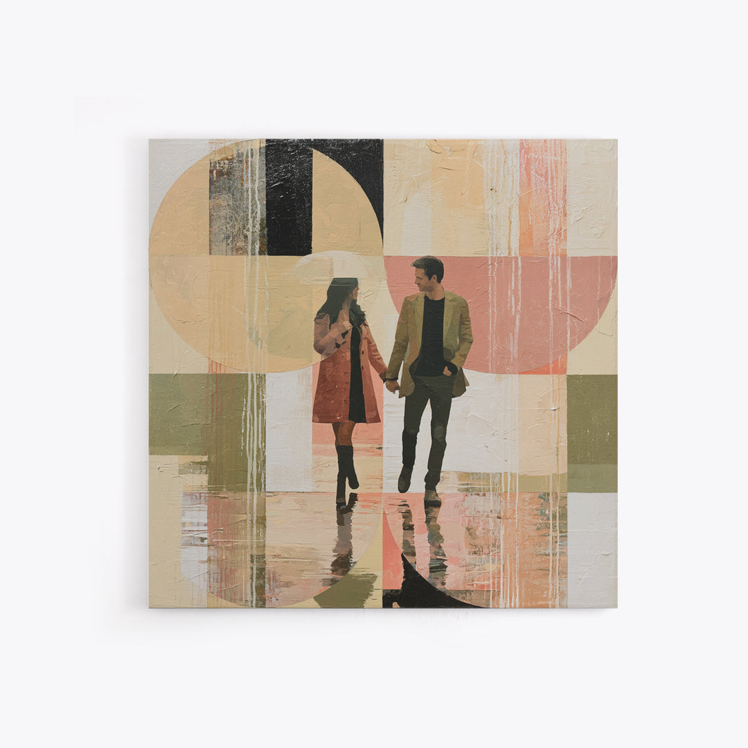 Couple Walking Through Rain Canvas Print, Expressionist Art, Fine Art Print, Living Room Decor, Fine Art, Expression, EXP-1x1-95