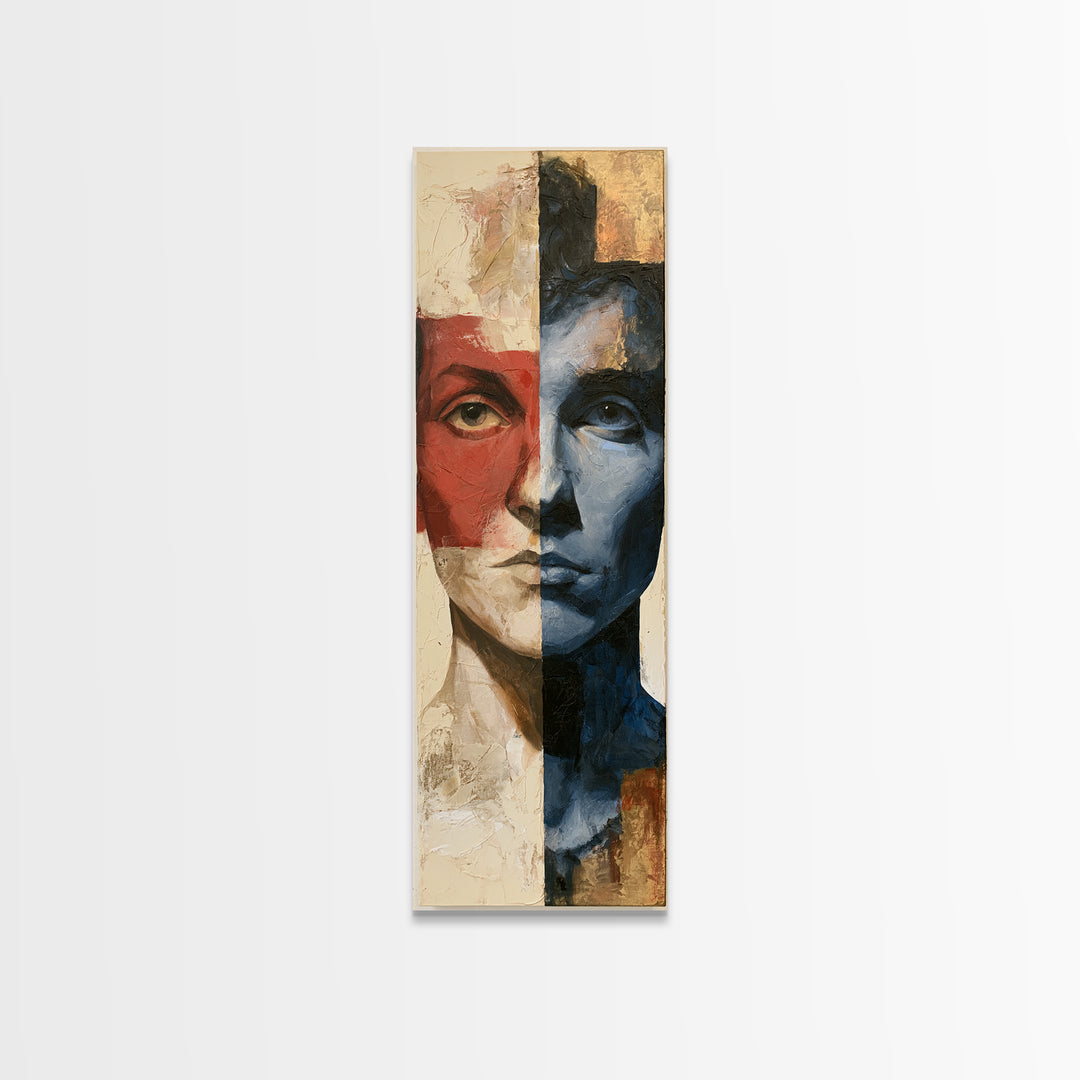 Emotional Portrait with Bold Red and Blue Canvas Print, Expressionist Art, Gallery Decor, Living Room Decor, Expression, EXP-1x3-38