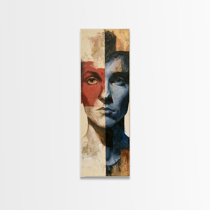 Emotional Portrait with Bold Red and Blue Canvas Print, Expressionist Art, Gallery Decor, Living Room Decor, Expression, EXP-1x3-38