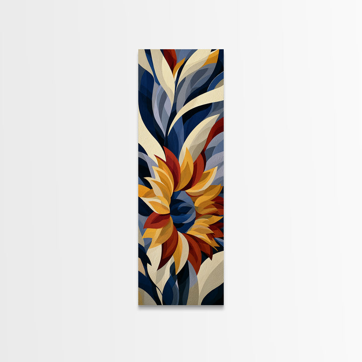Sunflowers Twisting in Intense Painted Energy Canvas Print, Expressionist Art, Blue Wall Art, Living Room Decor, Expression, EXP-1x3-92