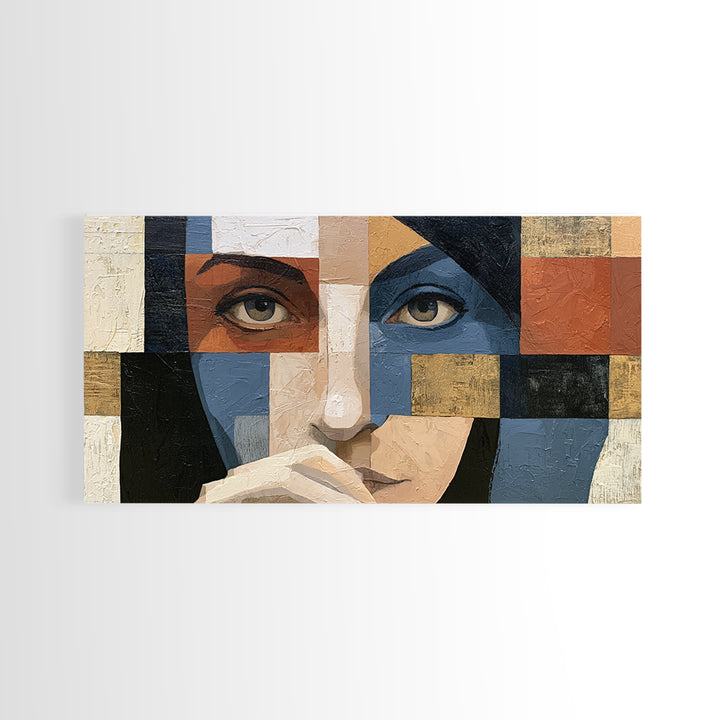 Woman in Blue with Dramatic Expressive Eyes Canvas Print, Expressionist Art, Room Decor, Living Room Decor, Expression, EXP-2x1-12