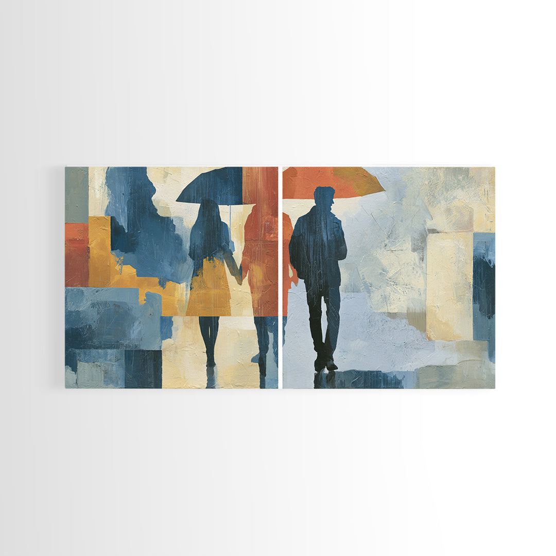 Couple Walking Through Rain Framed Canvas Print, Expressionist Art, Downloadable Prints, Living Room Decor, Expression, EXP-2x1-19