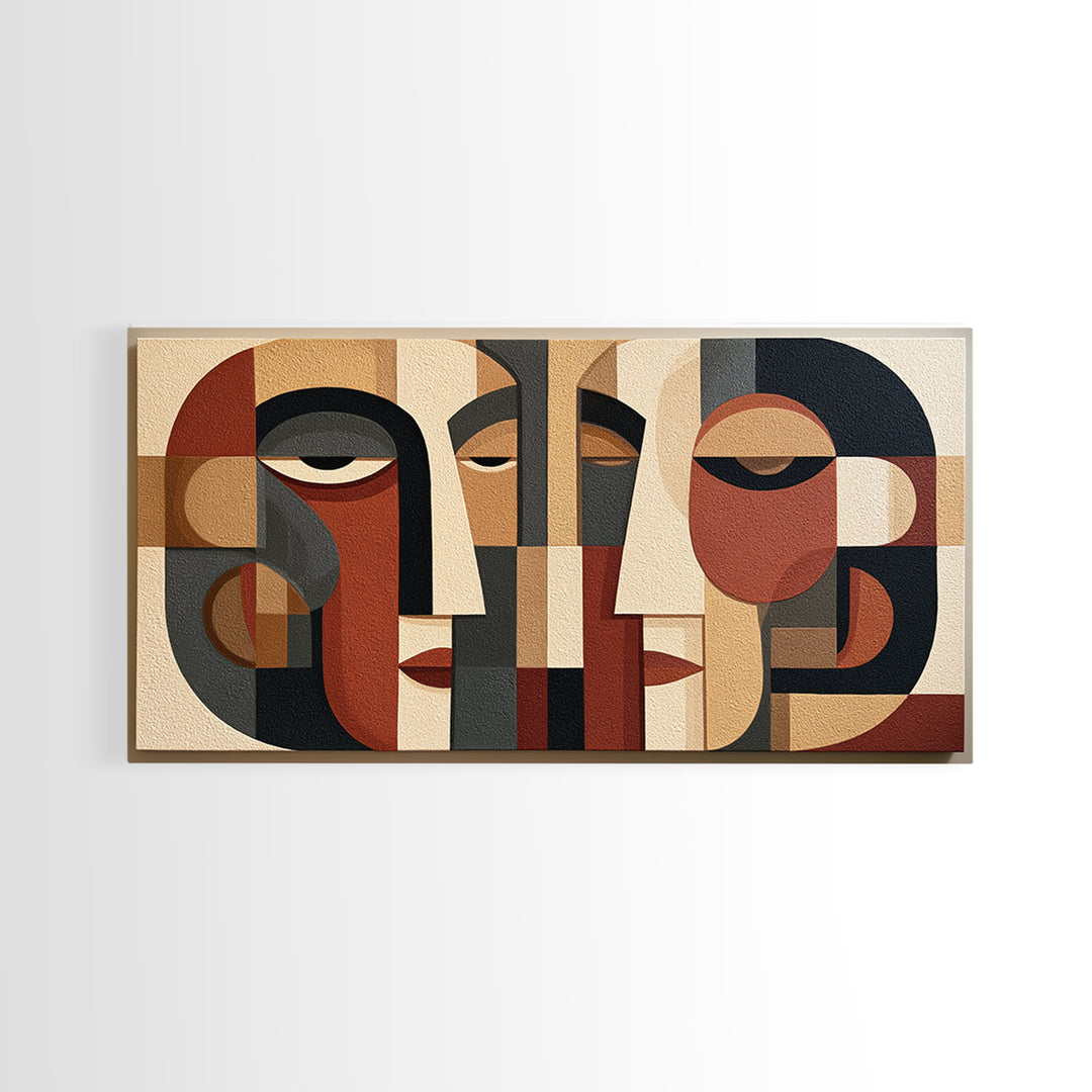 Abstract Face Split by Contrasting Emotions Canvas Print, Expressionist Art, Large Wall Art, Living Room Decor, Expression, EXP-2x1-31