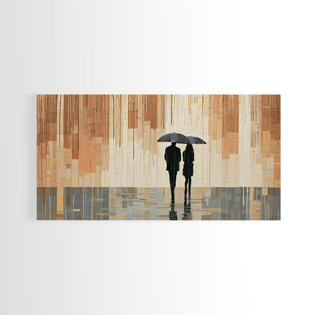 Couple Walking Through Rain Framed Canvas Print, Expressionist Art, Printable Wall Art, Living Room Decor, Fine Art, Expression, EXP-2x1-43