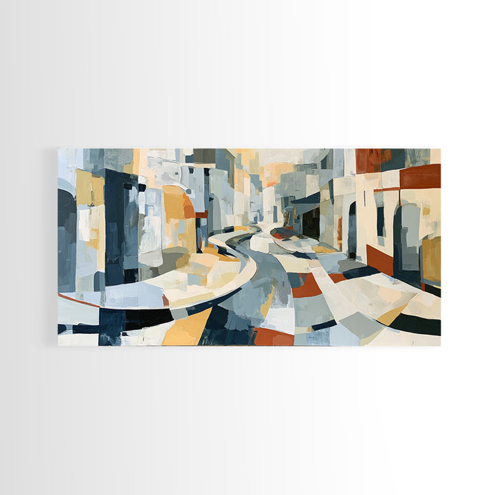 Distorted City Street Framed Canvas Print, Expressionist Art, Abstract Art, Living Room Decor, Expression, Blue Wall Art, EXP-2x1-45