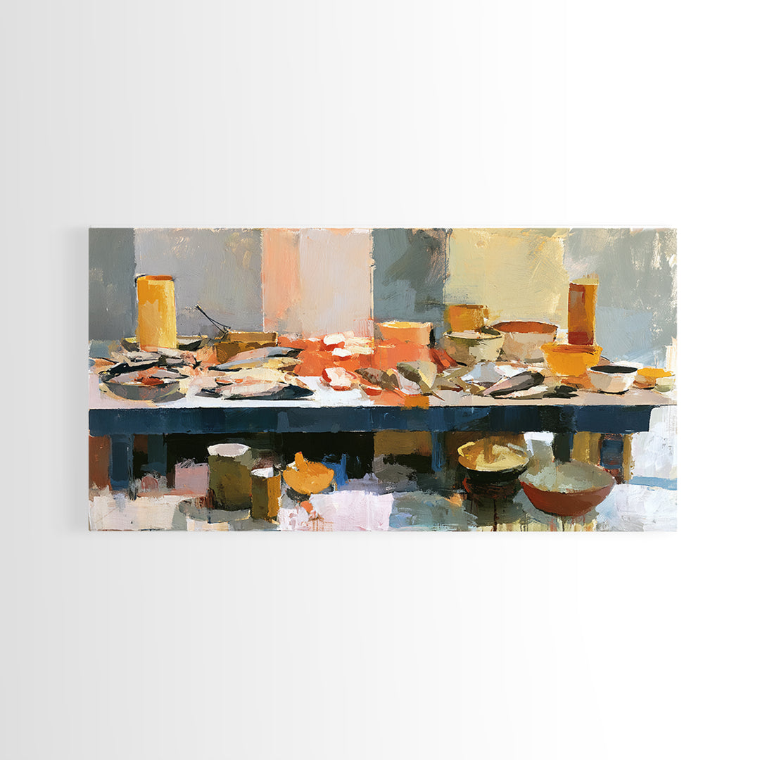 Fish Market Scene Canvas Print, Expressionist Art, Home Decor, Living Room Decor, Abstract Art, Expression, Canvas Art, EXP-2x1-66